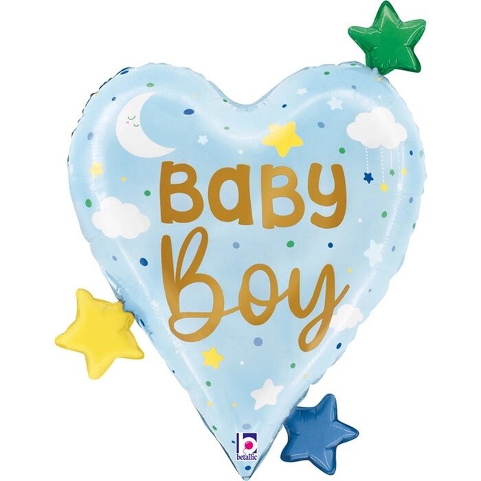 Шар фольгированный 25" сердце "Малыш Мальчик, звездочки"  голубой от компании Интернет-гипермаркет «MOLL» - фото 1