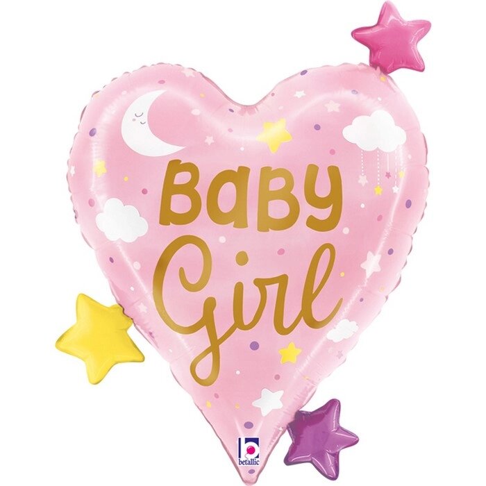Шар фольгированный 25" сердце "Малышка Девочка, звездочки" розовый от компании Интернет-гипермаркет «MOLL» - фото 1