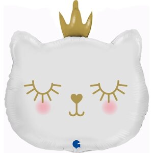 Шар фольгированный 26 фигура " Котенок Принцесса" белый, 1 шт.