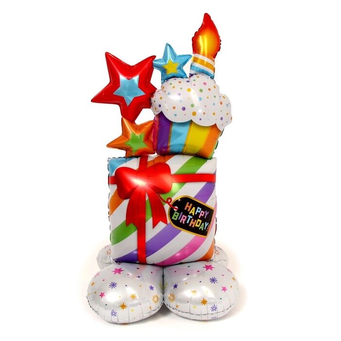 Шар фольгированный 50" "Подарок со свечками", на подставке от компании Интернет-гипермаркет «MOLL» - фото 1