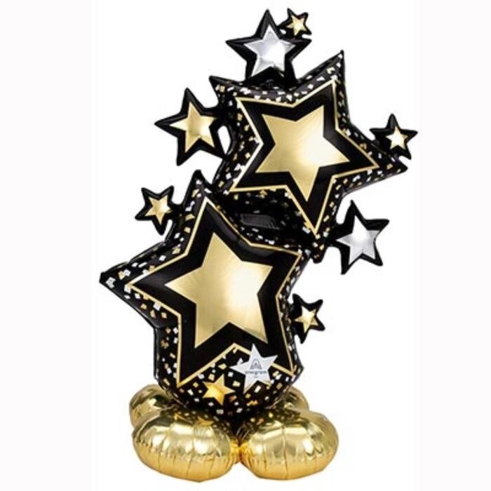 Шар фольгированный 59" фигура под воздух "Звезды" Black&Gold от компании Интернет-гипермаркет «MOLL» - фото 1