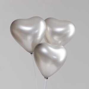Шар латексный сердце 12", перламутровый, набор 100 шт, цвет серебро
