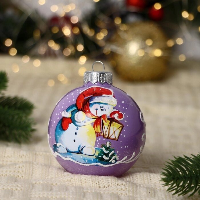 Шар "Снеговик с фонариком", 80 мм., в подарочной упаковке от компании Интернет-гипермаркет «MOLL» - фото 1