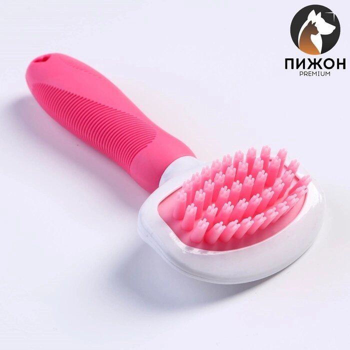 Щётка шерсти с удлиненными силиконовыми зубцами и массажным эффектом, 8 х 17, розовая от компании Интернет-гипермаркет «MOLL» - фото 1
