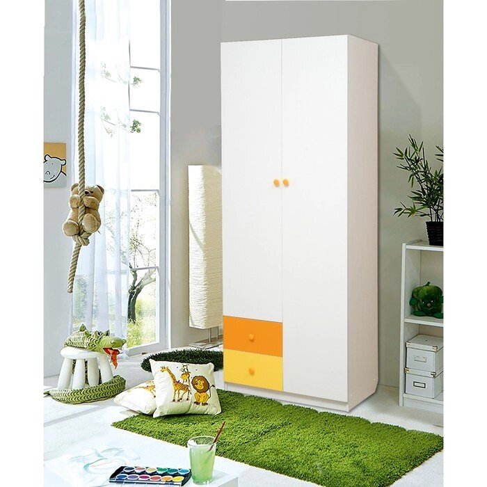 Шкаф 2-х дверный с ящиками "Радуга", 800  490  2100 мм, цвет белый/оранжевый/жёлтый от компании Интернет-гипермаркет «MOLL» - фото 1