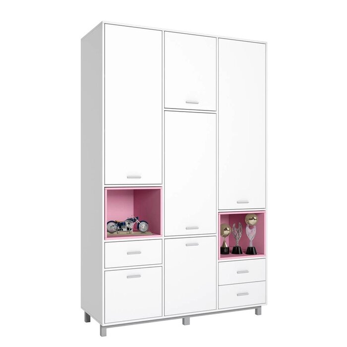Шкаф трехсекционный Polini kids Mirum 2335, белый/розовый от компании Интернет-гипермаркет «MOLL» - фото 1