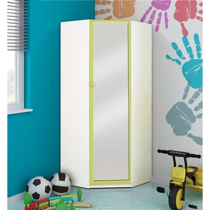 Шкаф угловой с зеркалом "Радуга", 850  850  2100 мм, цвет белый / лайм от компании Интернет-гипермаркет «MOLL» - фото 1