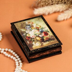 Шкатулка "Букет цветов", 1014 см, лаковая миниатюра