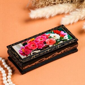Шкатулка "Цветы в корзинке", 146 см, лаковая миниатюра