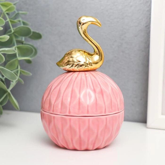 Шкатулка керамика "Золотой фламинго" розовая 13х7,5х7,5 см от компании Интернет-гипермаркет «MOLL» - фото 1
