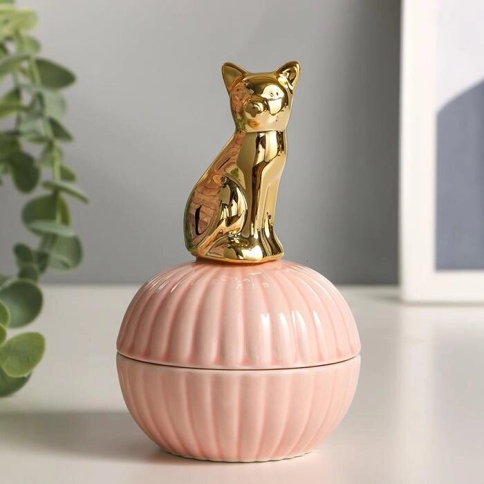 Шкатулка керамика "Золотой котёнок" 12,5х8х8 см от компании Интернет-гипермаркет «MOLL» - фото 1