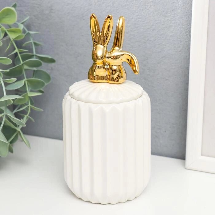 Шкатулка керамика "Золотые зайчики" белая, гофре 15,5х7х7 см от компании Интернет-гипермаркет «MOLL» - фото 1