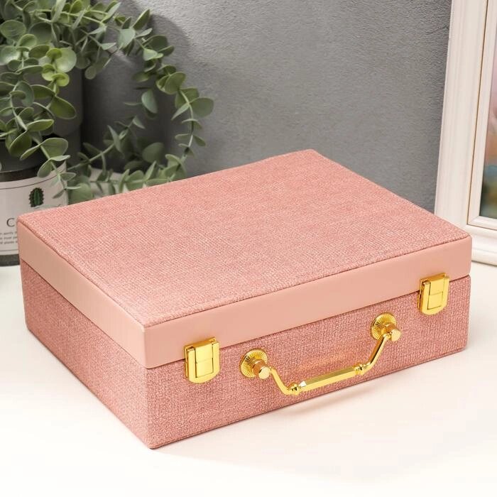 Шкатулка кожзам для украшений "Розовая" комбинированная чемодан 8х18х23 см от компании Интернет-гипермаркет «MOLL» - фото 1