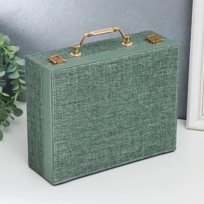 Шкатулка кожзам для украшений "Зелёная" комбинированная чемодан 8х18х23 см от компании Интернет-гипермаркет «MOLL» - фото 1