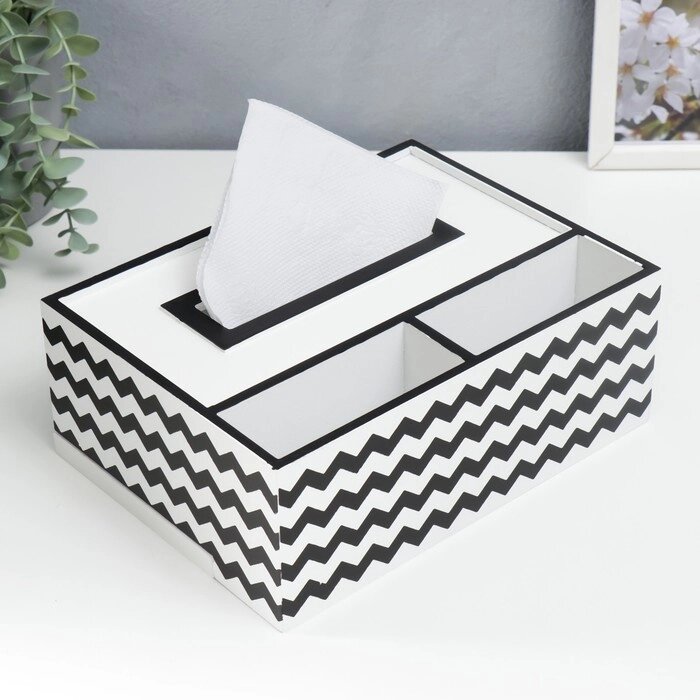 Шкатулка МДФ для салфеток с подставкой "Зигзаг. Геометрия" бело-чёрная 9х18х24 см от компании Интернет-гипермаркет «MOLL» - фото 1