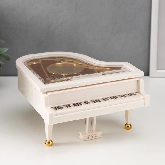 Шкатулка музыкальная механическая "Белый рояль с балериной" 10,5х17,5х18,5 см от компании Интернет-гипермаркет «MOLL» - фото 1