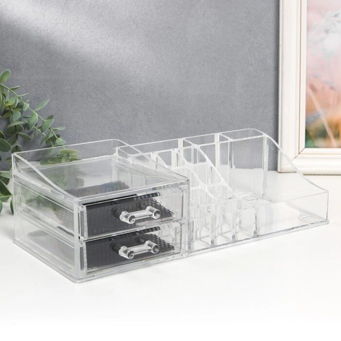 Шкатулка-органайзер пластик 2 ящика прозрачная 9х15х30,5 см от компании Интернет-гипермаркет «MOLL» - фото 1