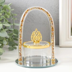 Шкатулка стекло "Арка с золотыми камешками на пьедестале" прозрачная 10*10*13,5 см