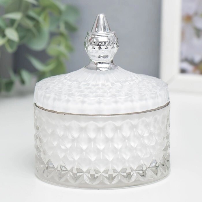 Шкатулка стекло "Ромбы и купол" белый с серебром 11х8,5х8,5 см от компании Интернет-гипермаркет «MOLL» - фото 1