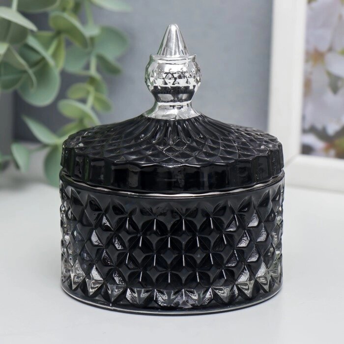 Шкатулка стекло "Ромбы и купол" чёрный с серебром 11х8,5х8,5 см от компании Интернет-гипермаркет «MOLL» - фото 1
