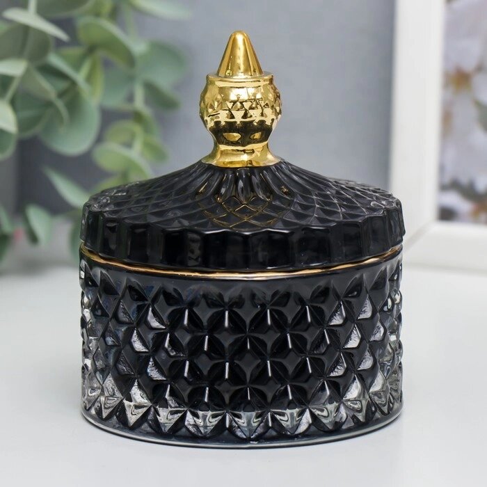 Шкатулка стекло "Ромбы и купол" чёрный с золотом 11х8,5х8,5 см от компании Интернет-гипермаркет «MOLL» - фото 1