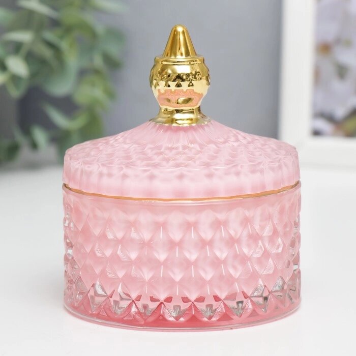 Шкатулка стекло "Ромбы и купол" розовый с золотом 11х8,5х8,5 см от компании Интернет-гипермаркет «MOLL» - фото 1