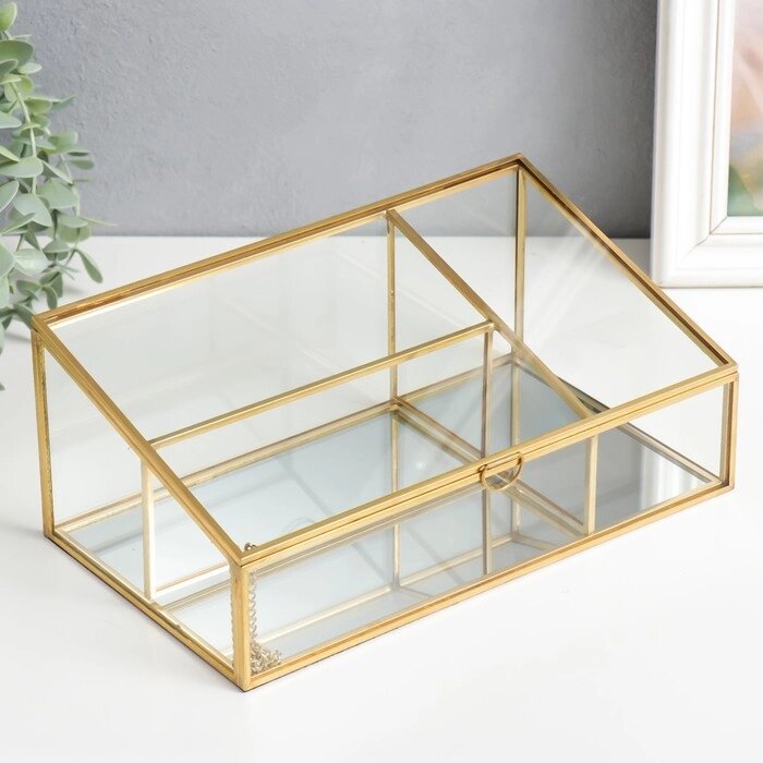 Шкатулка стекло с металлическим каркасом "Прозрачность" золото 10х14,5х25 см от компании Интернет-гипермаркет «MOLL» - фото 1