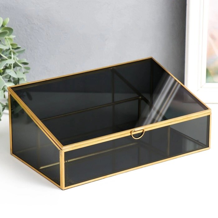 Шкатулка стекло с металлическим каркасом "Затемнённая" золото 10х14,5х25 см от компании Интернет-гипермаркет «MOLL» - фото 1