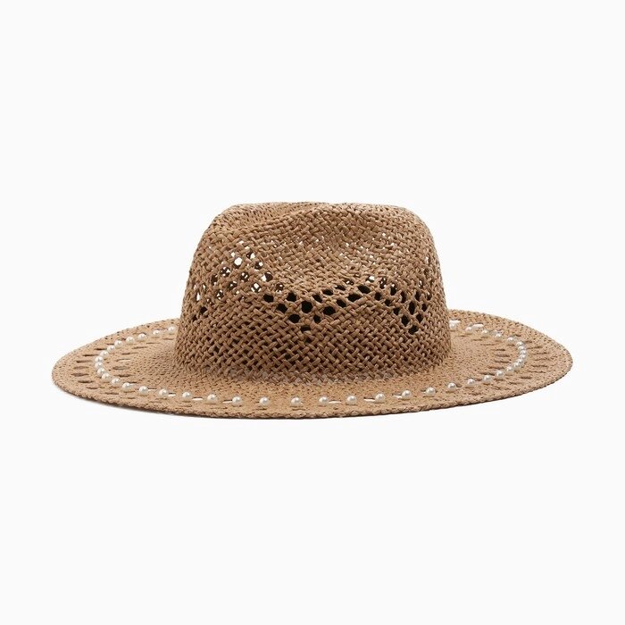 Шляпа с декором MINAKU цвет коричневый, р-р 56-58 от компании Интернет-гипермаркет «MOLL» - фото 1