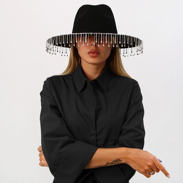 Шляпа с широкими полями, со стразами, р. 56 см, цвет чёрный от компании Интернет-гипермаркет «MOLL» - фото 1