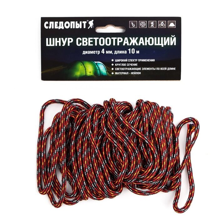 Шнур-паракорд светоотражающий "СЛЕДОПЫТ"  красный-оранжевый-черный, d-4 мм, 10 м от компании Интернет-гипермаркет «MOLL» - фото 1