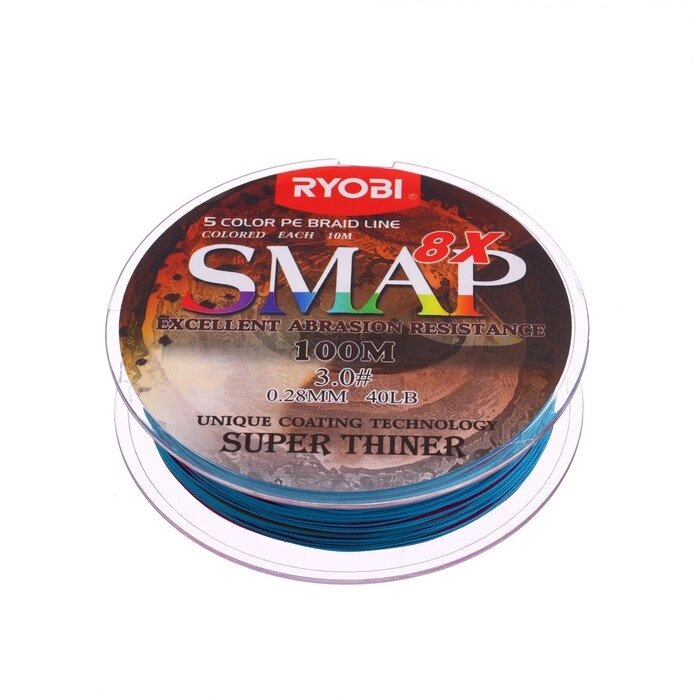 Шнур Ryobi SMAP PE8X, диаметр 0,285 мм, тест 18,1 кг, 100 м, Multi Colour от компании Интернет-гипермаркет «MOLL» - фото 1