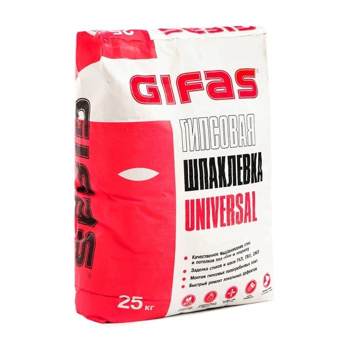 Шпаклёвка гипсовая Гифас Универсал (Gifas Universal) финишная, 25кг от компании Интернет-гипермаркет «MOLL» - фото 1