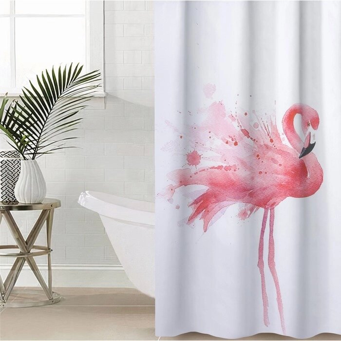 Штора для ванной "Душа фламинго", с люверсами 180х180 см, полиэстер от компании Интернет-гипермаркет «MOLL» - фото 1
