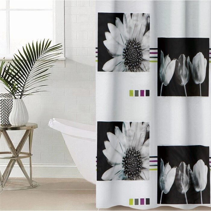 Штора для ванной комнаты Доляна "Белые цветы", 180180 см, EVA от компании Интернет-гипермаркет «MOLL» - фото 1