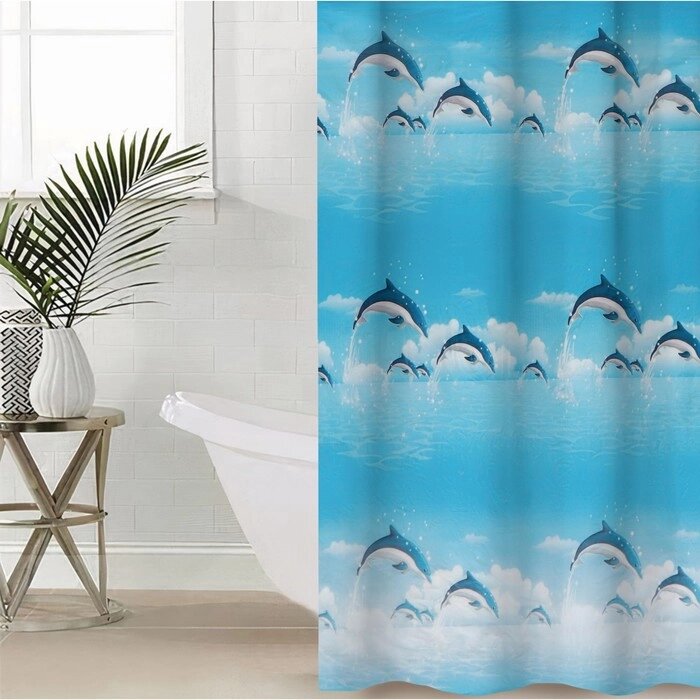 Штора для ванной комнаты Доляна "Дельфины в облаках", 180180 см, EVA от компании Интернет-гипермаркет «MOLL» - фото 1