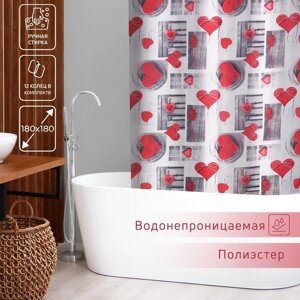 Штора для ванной комнаты Доляна "Сердца", 180180 см, полиэстер