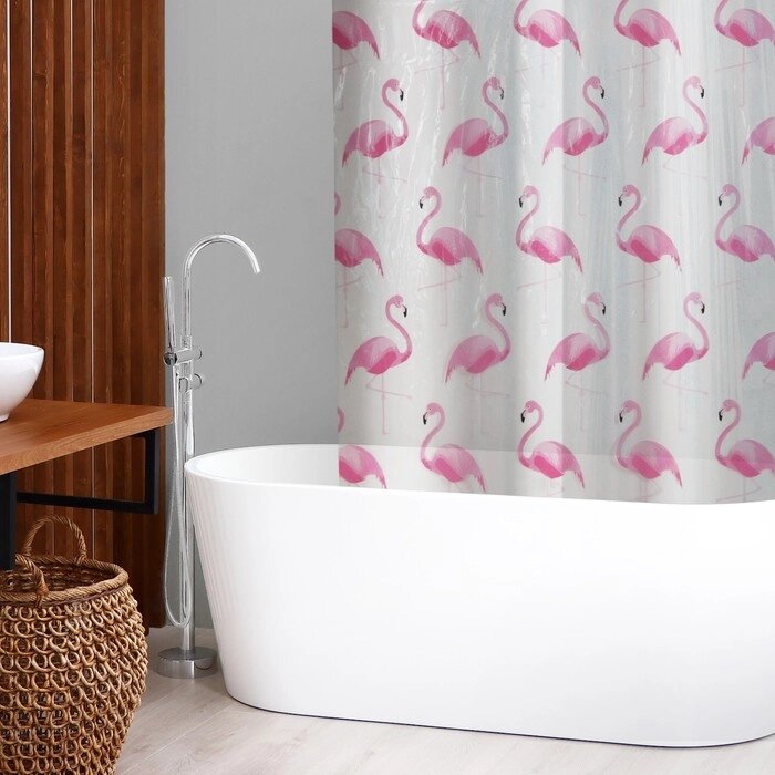 Штора для ванной комнаты SAVANNA "Фламинго", с люверсами, 180180 см, PEVA от компании Интернет-гипермаркет «MOLL» - фото 1