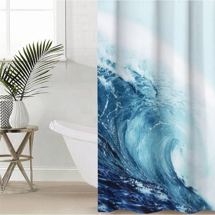 Штора для ванной "WAVE", с люверсами 180х180 см, полиэстер от компании Интернет-гипермаркет «MOLL» - фото 1