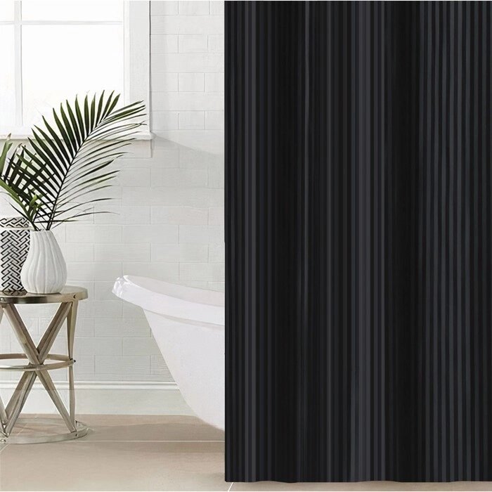 Штора в ванную Этель в полоску цвет черный, 180*200 см, 80гр/м2, 100% п/э от компании Интернет-гипермаркет «MOLL» - фото 1