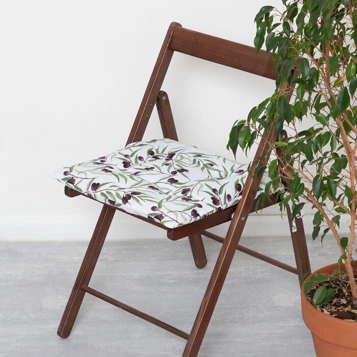 Сидушка на стул Доляна Olives 42х42 см, 100% хл, рогожка 164 г/м2 от компании Интернет-гипермаркет «MOLL» - фото 1