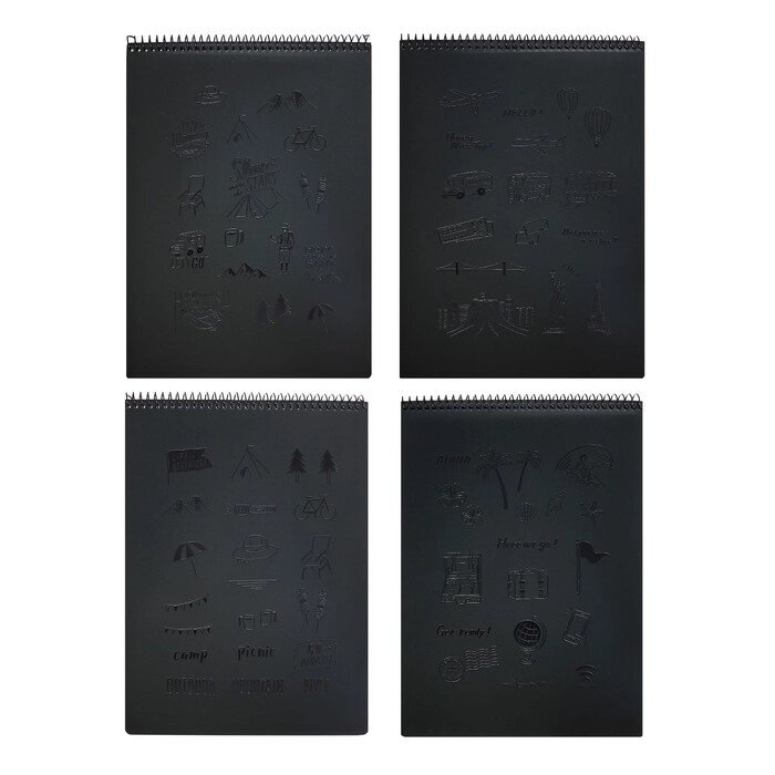 Скетчбук А4, 30 черных листов, плотность 110 гр, твердая подложка, на гребне, Паттерн МИКС от компании Интернет-гипермаркет «MOLL» - фото 1