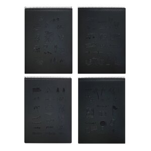 Скетчбук А4, 30 черных листов, плотность 110 гр, твердая подложка, на гребне, Паттерн МИКС