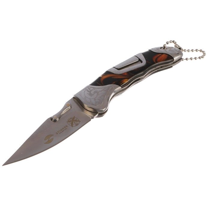 Складной нож Stinger с клипом, 165 мм, рукоять: нержавеющая сталь, дерево, подарочный бокс от компании Интернет-гипермаркет «MOLL» - фото 1
