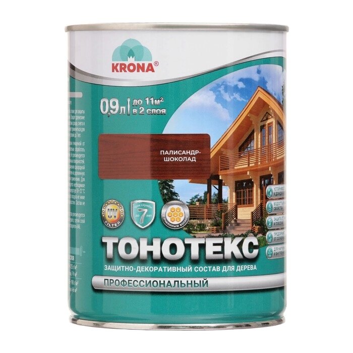 Состав защитно-декоративный Тонотекс "KRONA" палисандр-шоколад 0,9 л от компании Интернет-гипермаркет «MOLL» - фото 1