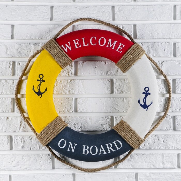 Спасательный круг с бечевкой "welcome on board", якори, 7*50*50 см, разноцветный от компании Интернет-гипермаркет «MOLL» - фото 1