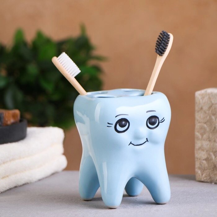 Стакан под зубную щетку "Зуб" голубой от компании Интернет-гипермаркет «MOLL» - фото 1