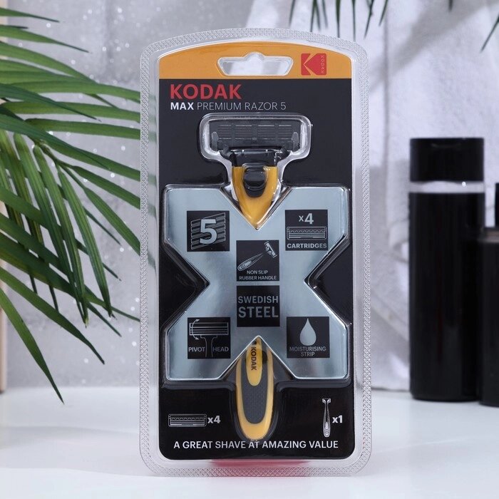 Станок бритвенный Kodak прорезиненная ручка 5 лезвий + 4 сменных касеты от компании Интернет-гипермаркет «MOLL» - фото 1