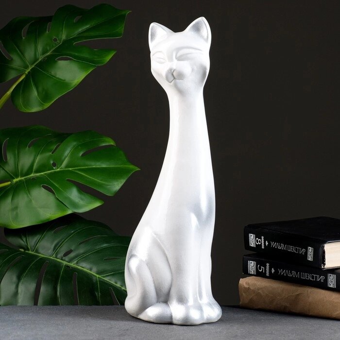 Статуэтка "Кот" белая в серебре, 39,5см от компании Интернет-гипермаркет «MOLL» - фото 1