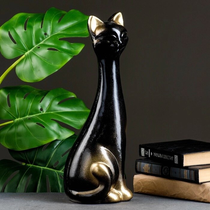 Статуэтка "Кот" черная в золоте, 39,5см от компании Интернет-гипермаркет «MOLL» - фото 1